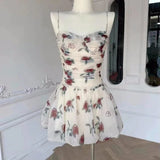 Chicdear Women Summer Floral Suspender Belt Sweet Dress Fashion Tighten The Waist 2024 New Spring Summer Dress Elegant Kawaii Dress