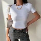 Chicdear Short Sleeve T-Shirt Women Solid Simple Casual Soft All-Match Basic Crop Tops Tees Summer Fashion Skinny Tops Black White