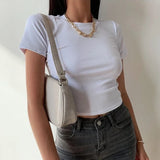 Chicdear Short Sleeve T-Shirt Women Solid Simple Casual Soft All-Match Basic Crop Tops Tees Summer Fashion Skinny Tops Black White