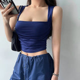 Chicdear Solid Sexy Square Collar Crop Top Women Sleeveless Summer Skinny Tank Top Basic Casual Ladies Vest Harajuku Y2k Camisole