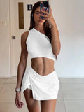 Chicdear Backless Sexy Women Dress Set Summer Crop Top Ladies High Waist Mini Skirt Beach Party Holiday 2 piece Sets Women Outfits