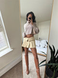 Chicdear High Waist Mini Skirts Y2k Streetwear Women’s 2023 New Summer Pleated Skirt Black A-line Turn-Down Short Skirts For Women