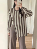 Chicdear Knitted Side Slits Sweater Women Autumn Loose High Waist Long Pants Women’s Fashion Pullover 2 Piece Suits Womens Outfits