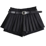 Chicdear Low Waist Slim Mini Pleated Skirt For Women 2023 Summer Casual Black Belt Skirts Babes Fashionable Solid Une Jupe Ligne