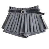 Chicdear Low Waist Slim Mini Pleated Skirt For Women 2023 Summer Casual Black Belt Skirts Babes Fashionable Solid Une Jupe Ligne