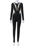 Chicdear Mesh Stitching Jumpsuit Women Long Sleeve Bodycon One Piece See Through Monos Mujer Elegante Club Sexy Women’s Playsuit