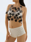 Chicdear Metal Stars Sequins Bikini Tank Top Women See Through Fashion Solid Crop Tops Woman Holiday Beach Sexy Hot Girls Cover Up