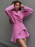 Chicdear Slim Long Blazer Suits For Women Fashion Pink High Waist Skirts Female Turn Collar Blazer 2 Piece Sets Womens Outfits New