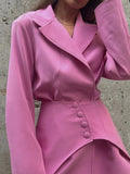 Chicdear Slim Long Blazer Suits For Women Fashion Pink High Waist Skirts Female Turn Collar Blazer 2 Piece Sets Womens Outfits New