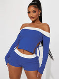 Chicdear Splice Bodycon Short Sets For Women Summe Lace-up Hollow Out Crop Top Femme Slim Shorts 2 Piece Suits Womens Outfits 2023