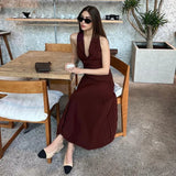 Chicdear TRAUXY Summer New Pleated Skirt Suit For Women Slim Sleeveless Short Vest Top Solid Long Skirt High Waist Fashion Two Pieces Set