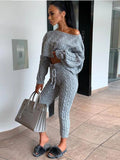 Chicdear Knitted Sweater Outfits Women Autumn Long Sleeve Tops And High Waist Long Pants High Street Casual Two Piece Pants Sets