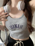 Chicdear Letter Knitted Women Crop Tops Off Shoulder Slim Y2K Tank Tops Female O-Neck Elastic Solid Elegant Tops Summer Streetwear