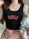 Chicdear Letter Knitted Women Crop Tops Off Shoulder Slim Y2K Tank Tops Female O-Neck Elastic Solid Elegant Tops Summer Streetwear