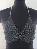 Chicdear Rhinestones Wrap Chest Vest Tops Women Summer V-Neck Backless Sexy Tank Tops Hot Girls Sparkly Streetwear Y2K Tops Tee