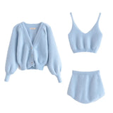 Chicdear Women Two Piece Sets Outfits White Plush Mohair Drill Button Cardigan Coats With Bra Tops And Mini Shorts Matching Sets