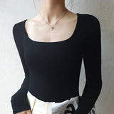 Chicdear U Neck Long Sleeve Shirt Women Warm Fleece Sexy Cropped Tops Autumn Winter Black Casual Skinny Slim Basic T Shirt Woman