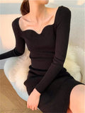 Chicdear Vintage Harajuku Slim Sweater Dress Women Autumn Winter Long Sleeve Bodycon Knitted Midi Dresses Party Evening Club Female