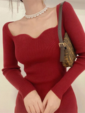 Chicdear Vintage Harajuku Slim Sweater Dress Women Autumn Winter Long Sleeve Bodycon Knitted Midi Dresses Party Evening Club Female