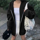 Chicdear Winter Sweatshirt Hoodie Oversize Fleece Hooded Cardigan Black White Women Clothes Solid Zip Up Hoodies Tops Long Sleeves