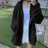 Chicdear Winter Sweatshirt Hoodie Oversize Fleece Hooded Cardigan Black White Women Clothes Solid Zip Up Hoodies Tops Long Sleeves