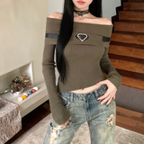 Chicdear Women Off Shoulder Slash Neck Sweater Long Sleeve Knitwear Solid Pullovers Sexy Girl Street Short Tops Y2k 2023 Fall Winter