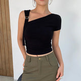 Chicdear Women Tops Summer Sexy Off Shoulder Crop Tops Casual Female Sling T-shirt Short Sleeved Elastic Fashion White Tees Slash Neck