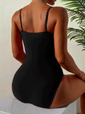 Chicdear-Black Friday Christmas Thanksgiving Simple Spaghetti-Neck Pleated Solid Color One-Piece Swimwear