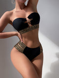 Chicdear-Black Friday Christmas Thanksgiving Bandeau Ring Color-Block Sequined Hollow Bikini Swimsuit