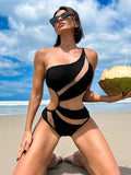 Chicdear-Black Friday Christmas Thanksgiving Sexy Asymmetric See-Through Split-Joint One-Shoulder One-Piece Swimwear