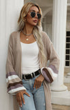 Chicdear-Winter outfits ideas Ladies Colorblock Loose Cutout Sweater Jacket