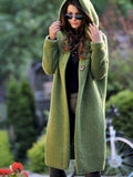 Chicdear-Winter outfits ideas Casual Button Long Cardigan Hooded Sweater Jacket