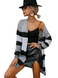 Chicdear-Winter outfits ideas Women's long-sleeved striped sweater cardigan jacket