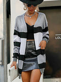 Chicdear-Winter outfits ideas Women's long-sleeved striped sweater cardigan jacket