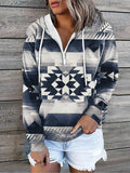 Chicdear-Winter outfits ideas New ethnic tribal print hooded sweater jacket top