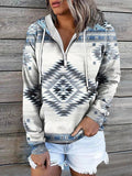 Chicdear-Winter outfits ideas New ethnic tribal print hooded sweater jacket top