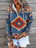 Chicdear-Winter outfits ideas New ethnic tribal print hooded sweater jacket top