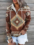 Chicdear-Winter outfits ideas New ethnic tribal print hooded sweater jacket top