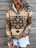 Chicdear-Winter outfits ideas New ethnic tribal print hooded sweater jacket top