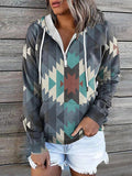 Chicdear-Winter outfits ideas New ethnic tribal print hooded sweater jacket top