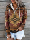 Chicdear-Winter outfits ideas New ethnic tribal print hooded sweater jacket top