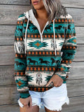 Chicdear-Winter outfits ideas New ethnic tribal print hooded sweater jacket top