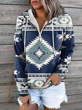 Chicdear-Winter outfits ideas New ethnic tribal print hooded sweater jacket top