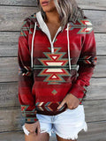 Chicdear-Winter outfits ideas New ethnic tribal print hooded sweater jacket top