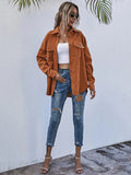 Chicdear-Winter outfits ideas Corduroy Shirt Lapel Long Sleeve Loose Casual Jacket