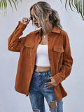 Chicdear-Winter outfits ideas Corduroy Shirt Lapel Long Sleeve Loose Casual Jacket