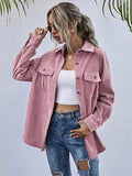 Chicdear-Winter outfits ideas Corduroy Shirt Lapel Long Sleeve Loose Casual Jacket