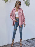 Chicdear-Winter outfits ideas Corduroy Shirt Lapel Long Sleeve Loose Casual Jacket