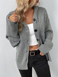 Chicdear-Winter outfits ideas Solid Color Hooded Single-Breasted Drawstring Knit Cardigan Sweater Jacket