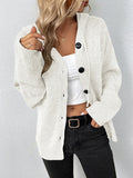 Chicdear-Winter outfits ideas Solid Color Hooded Single-Breasted Drawstring Knit Cardigan Sweater Jacket